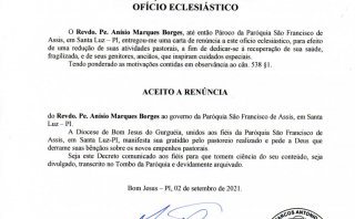 PARÓQUIA DE SANTA LUZ FICA VACANTE - Diocese de Jesus do Gurguéia
