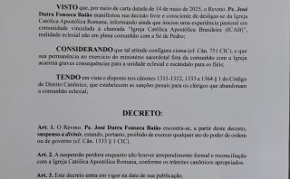 PADRE JOSÉ DUTRA ABANDONA A IGREJA E É SUSPENSO DE ORDENS - Diocese de Bom Jesus do Gurguéia 